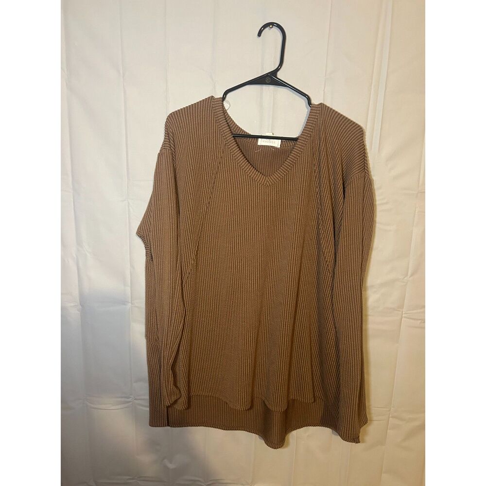 Andree by Unit Brown Thermal Ribbed Knit Long Sleeve Top Cozy Slouchy Womens XL